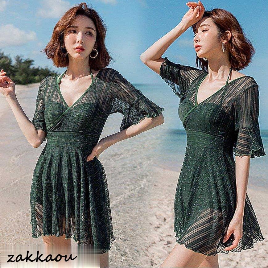 水着 レディース 体型カバー 水着ワンピース型 サロベット水着 半袖 黒レース ショットパンツ 小胸バンドゥ 40代 オシャレ韓国風 スポーツ スイムウェア ママ