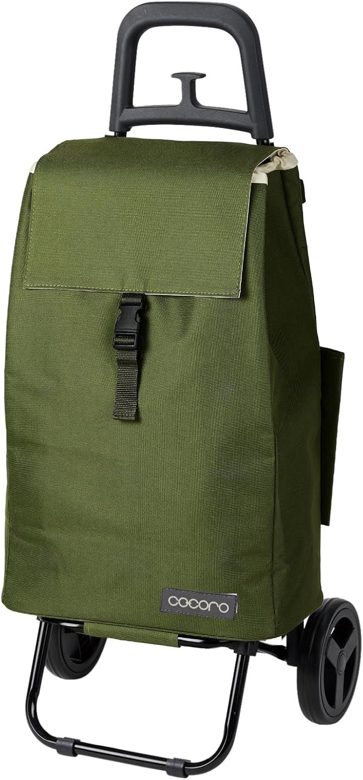 ショッピングカート 買い物カート 保冷 保温 Sサイズ 軽量2kg 大容量37L 小柄な方にも使いやすい 大きなタイヤでラクラク 折り畳み式 収納 荷物フック(カーキ, Small)