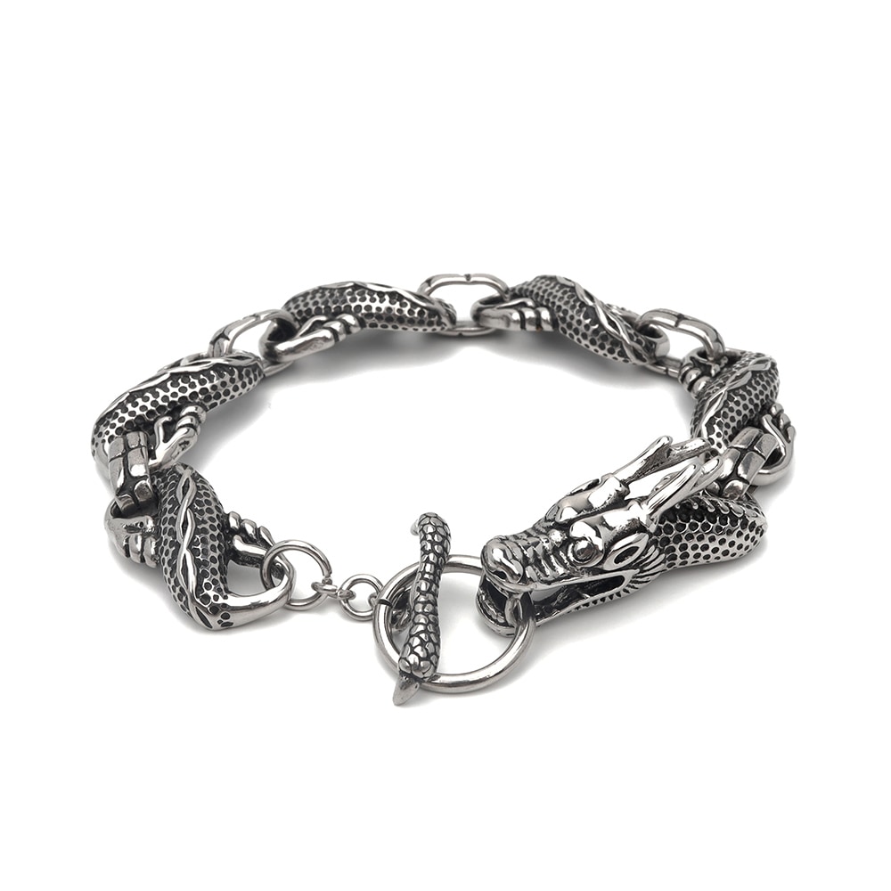 ステンレス マンテルブレスレット 龍 [b628]