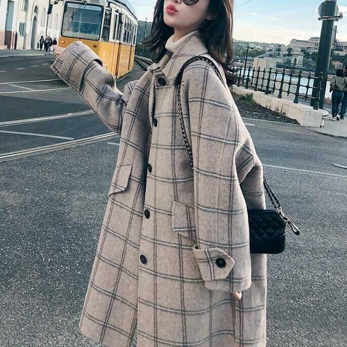レディース ステンコート アウター 美シルエット チェスターコート ミドル丈 チェック 格子柄 厚手 韓国 インスタ映え 高見え スタイルアップ 可愛い かわいい かっこいい カジュアル 大人 lou
