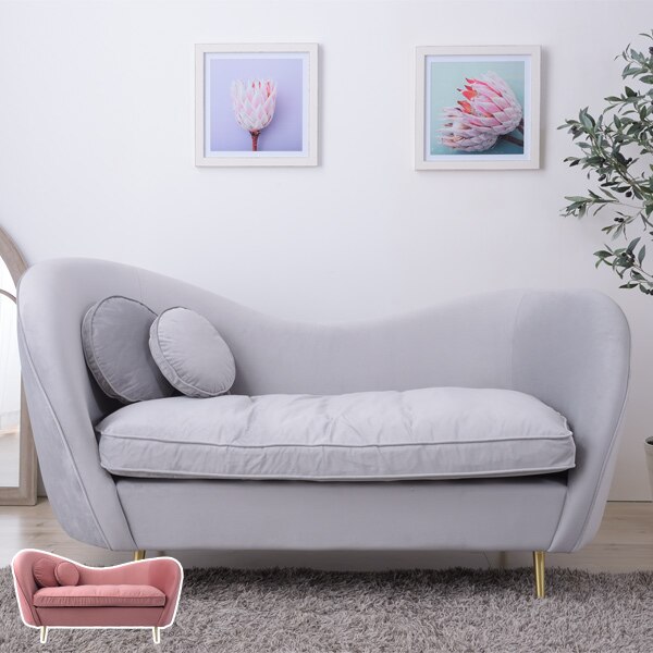 ソファ 幅162cm 2人掛 ベロア 2人用 ソファー クッション付き 布張り ファブリック 姫系