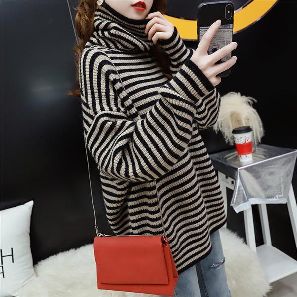 ニットセーター レディース セーター ボーダー ハイネック タートルネック 暖かい 長袖 トップス 秋冬 オシャレ ファッション カジュアル きれいめ
