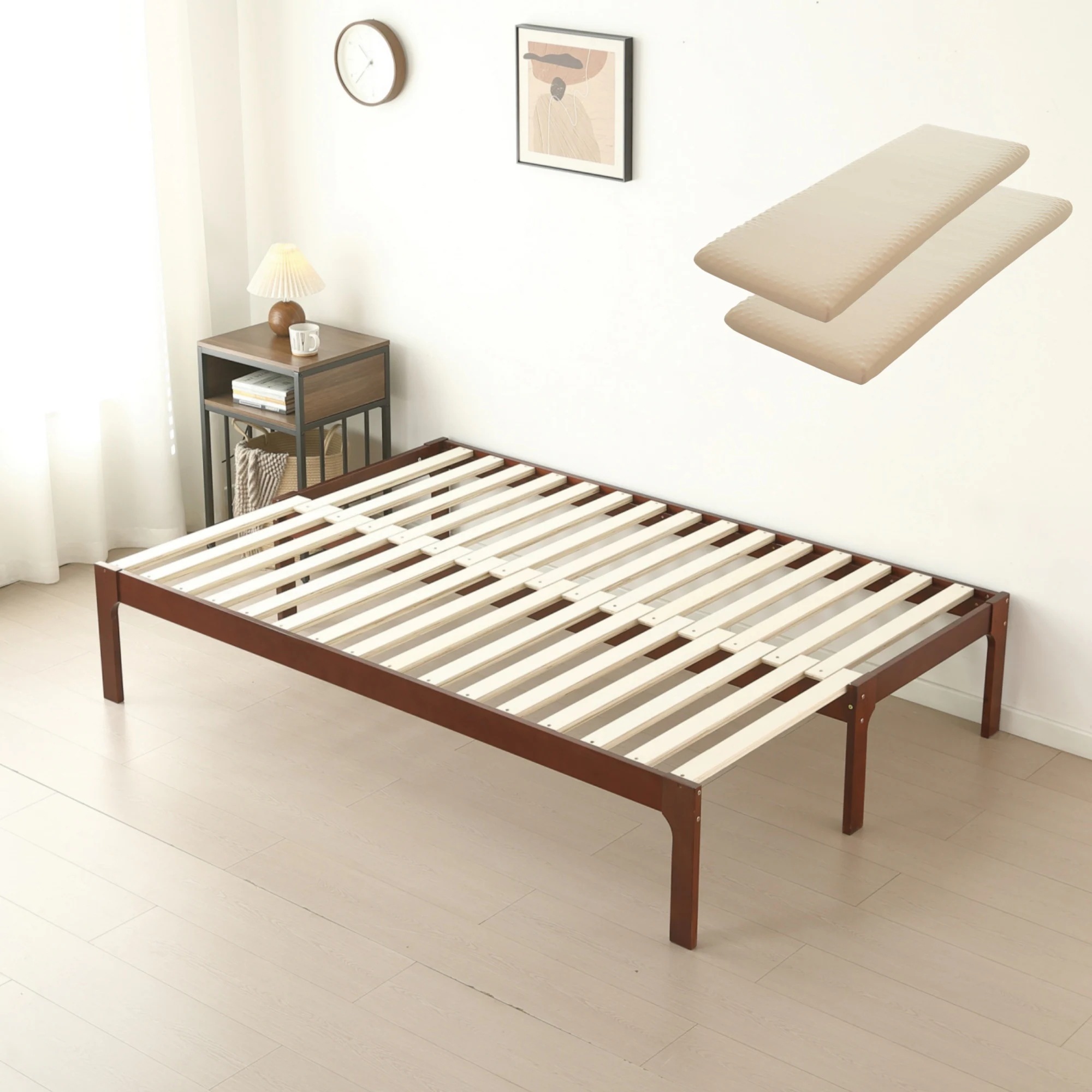 【幅70cmマット2個付き】ソファベッド ディベッド 木製 伸長式ベッド ダブル D 2way パイン材 フレームのみ すのこ シングル セミシングル セミダブル SS~D
