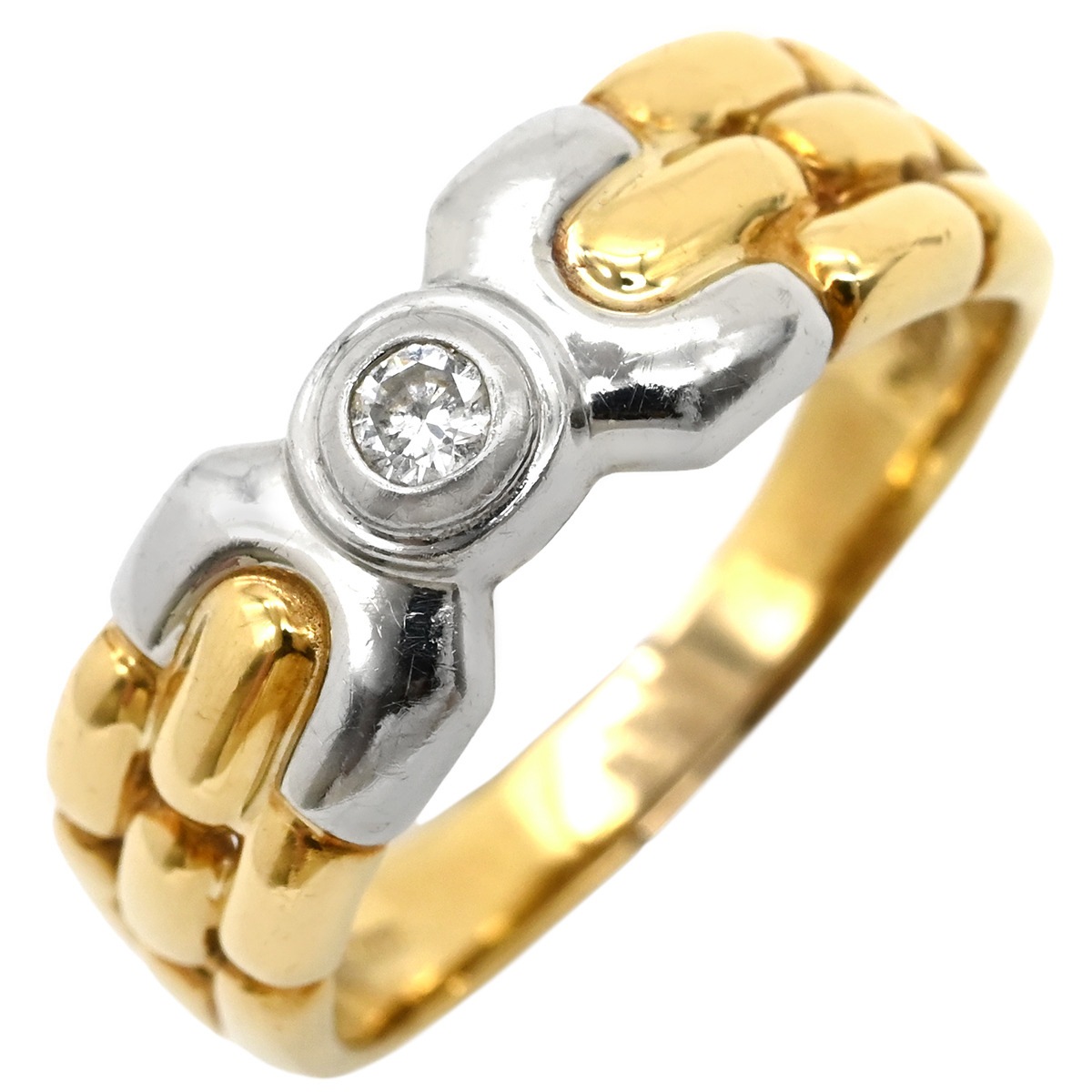 クリスチャン・ディオール リング 指輪 ダイヤモンドリング イエローゴールド×プラチナシルバー Christian Dior Au750 K18 Pt900 コンビ ダイヤ1粒 1P 15号【中古】