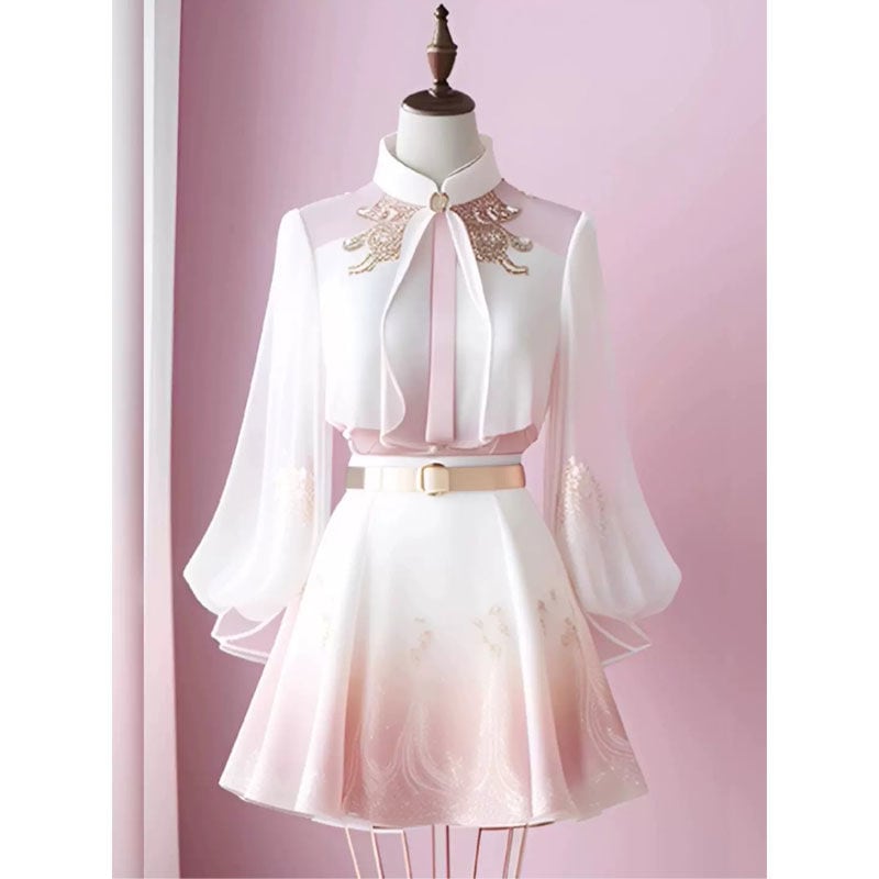 ミルクウェア夏シックで美しいシャツトップショートスカートツーピーススーツ気質女神ファン小男