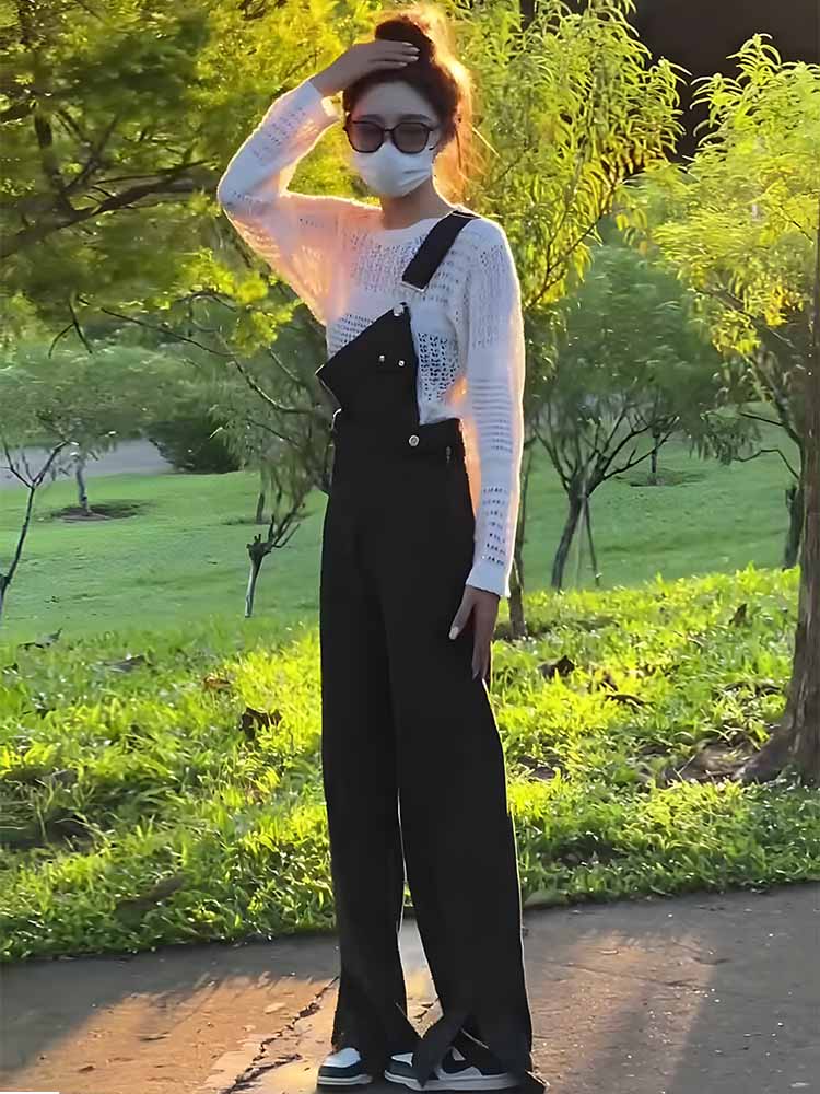 韓国デザイン秋冬ゆったり着痩せワイドパンツジーンズ