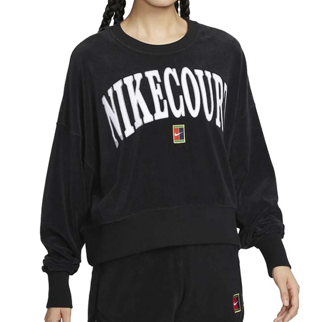 日本サイズ ナイキ(NIKE) 2024 FA レディース コート ヘリテージ オーバーサイズ グラフィック 長袖スウェット FQ2243-010ブラック×ホワイト