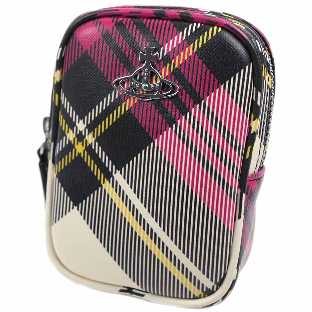 ヴィヴィアンウエストウッド ポーチ 化粧ポーチ コスメポーチ チェック柄 Vivienne Westwood CIGAR LIP POUCH BIOGREEN SAFFIANO PRINTED 3 N