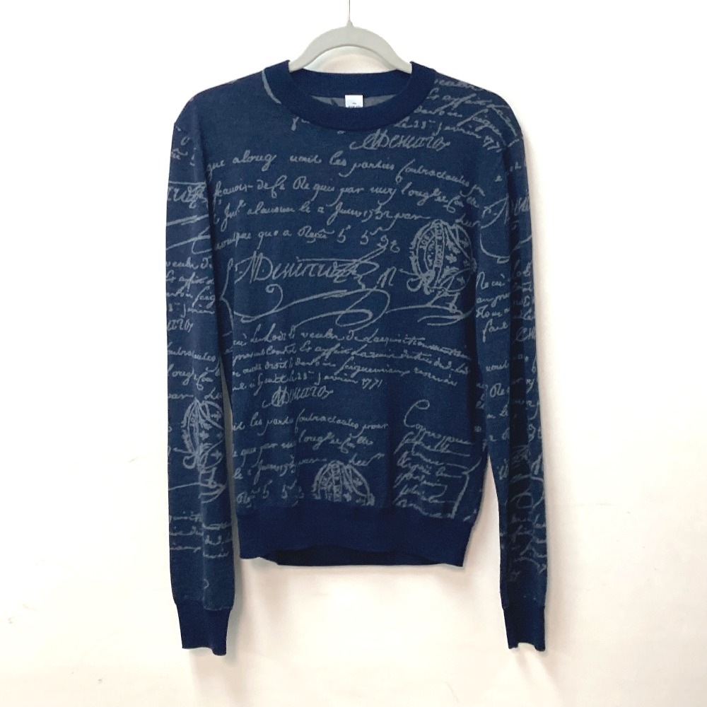 Berluti ベルルッティ セーター R19KRL135 総柄 ランゲージ ロゴ入り 長袖 アパレル トップス ニット ニット ウール ネイビー 63,800円