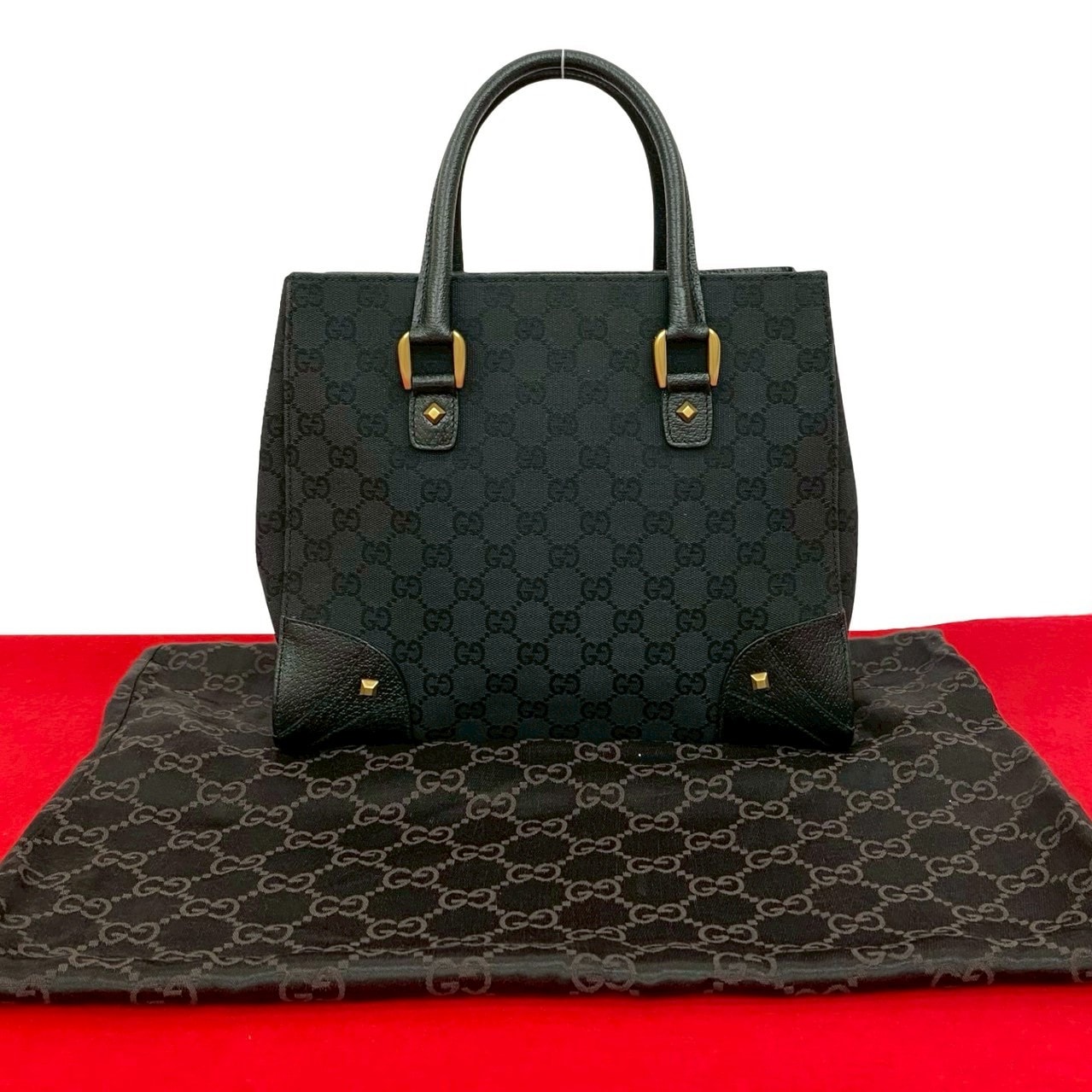 GG ロゴ 柄トートバッグ レザー キャンバス ブラック 3302m