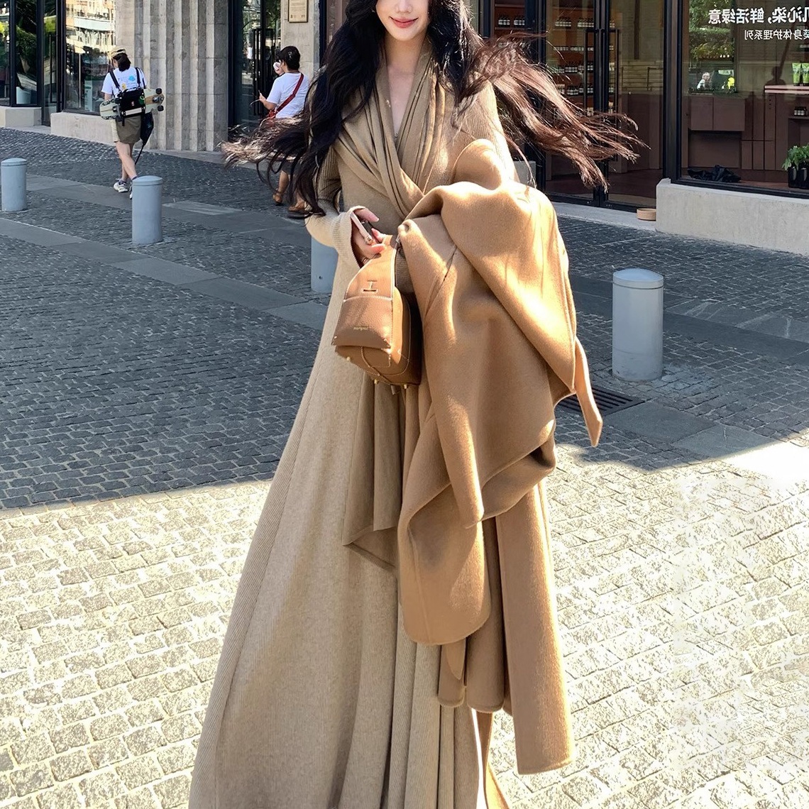 女性用長袖ボトムワンピース2025新作インナースリムニットスカートスリムロングスカート