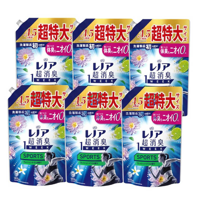 P＆G　(ケース販売) レノア 超消臭1weekSPORTSフレッシュシトラスの香り つめかえ用 超特大サイズ 1380ml×6個