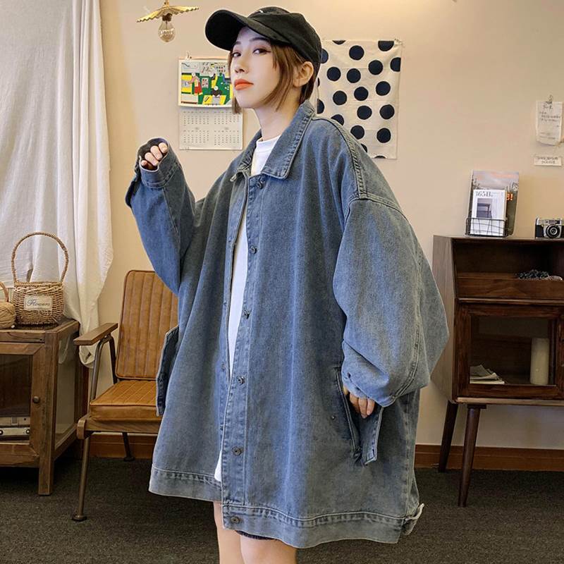 アウター デニム ジャケット レディース 人気 Gジャン 長袖 オーバーサイズ ビック シルエット ロング メンズライク ボーイッシュ こなれ感 襟付き ボタン ルーズ ストリート 大人可愛い 韓国
