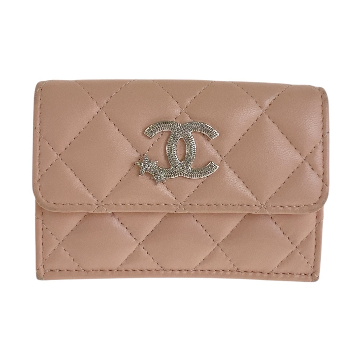 マトラッセ ココマーク ピンクベージュ シルバー金具 ラムスキン コンパクトウォレット Wホック レディース 504966