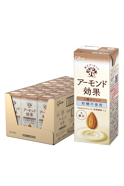 他サイト： アーモンド効果 3種のナッツ砂糖不使用 200ml×24本 江崎 常温保存可能 ビタミンE 食物繊維 鉄分 アーモンドミルクの商品画像