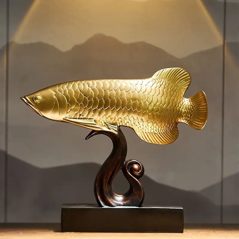 オブジェ アロワナ フィッシュ 置物 アートクラフト 北欧 おしゃれ かわいい クール シック オーナメント インテリア リビング 机 玄関 書斎 バー カウンター プレゼント 贈り物 ゴールド