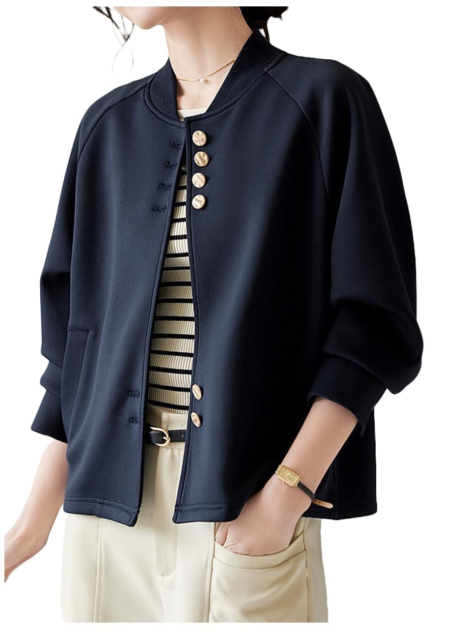 [エムズ ミミ] アウター レディース 春 ノーカラー ブルゾン 上着 フードなし ネイビー サイズ M 4,511円