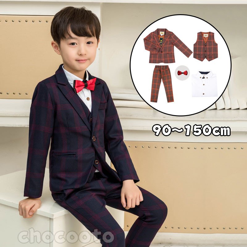 子供 男の子 フォーマル スーツ キッズスーツ チェック柄スーツ ベビー服 おしゃれ 七五三 結婚式