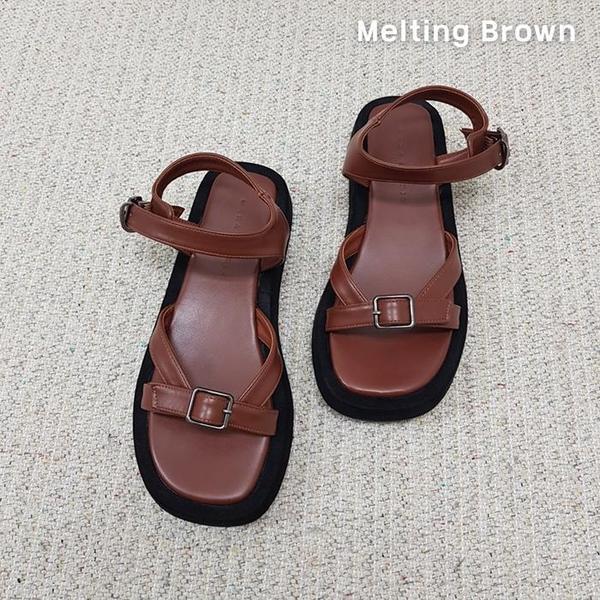 女性用デイリーストラッププラットフォームサンダル 3色