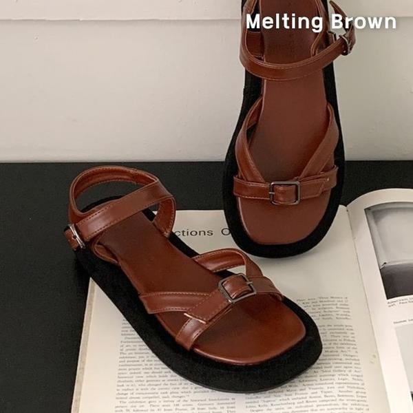 女性用デイリーバックルストラップサンダル 3色