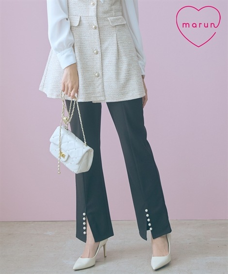 ロングパンツ 大きいサイズ 裾スリットストレートパンツ marun