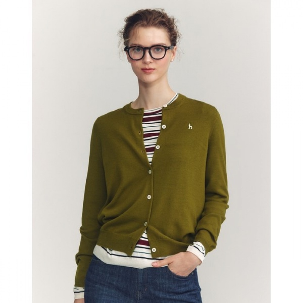 (ヘッジズレディース) 24FW ラウンドネックカーディガンイエローグリーン HSSW4CC75L2