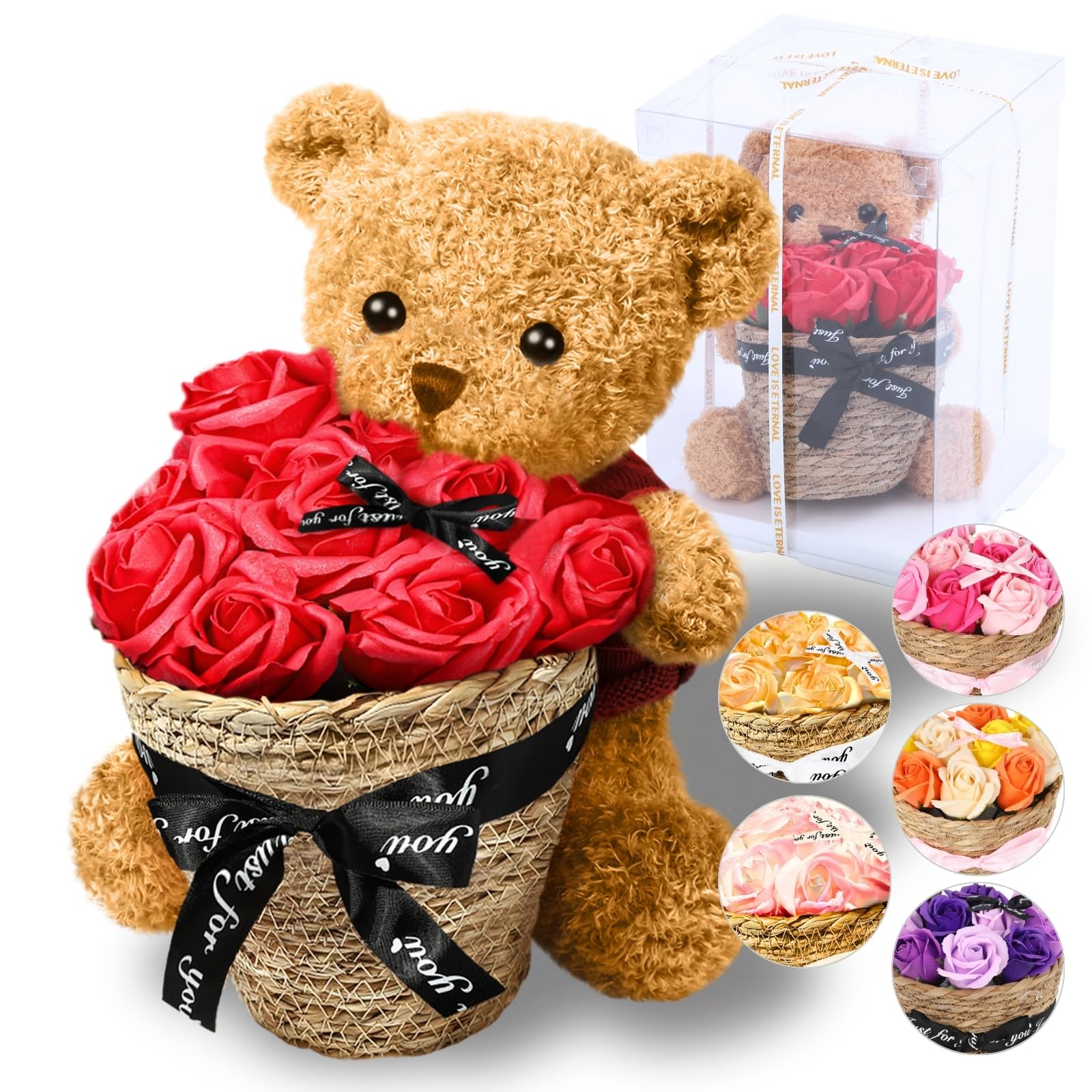 ソープフラワー 誕生日プレゼント 【くまさんとバラ】 クマのぬいぐるみ 敬老の日 プレゼント 女性 人気 クリスマス [ForeverFlowers レッド]