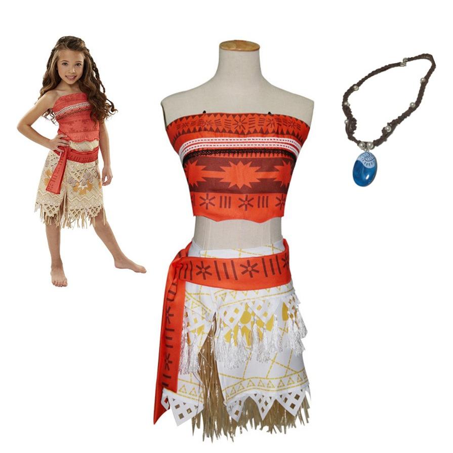 [即纳]新作先行発売モアナ 衣装 子供 コスプレ フラダンス 仮装 豪華６点 セット ( トップス スカート２種 ネックレス ベルト 肩ストラップ ) 100 110 120 130 140【短納期】