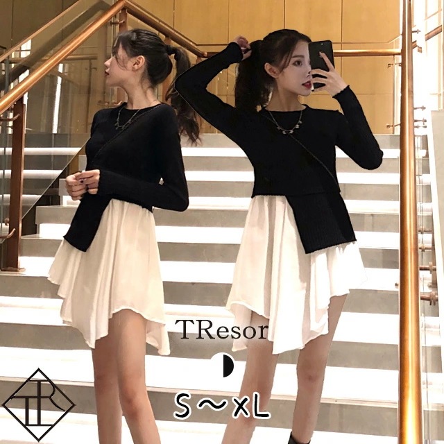 ２点で13o円OFF！【即納】ニット レディース ニットベスト シャツレディース 長袖 ニットソー カットソー セーター トップス シンプル 大きいサイズ 春 秋 冬 チュニック ショート ワンピース