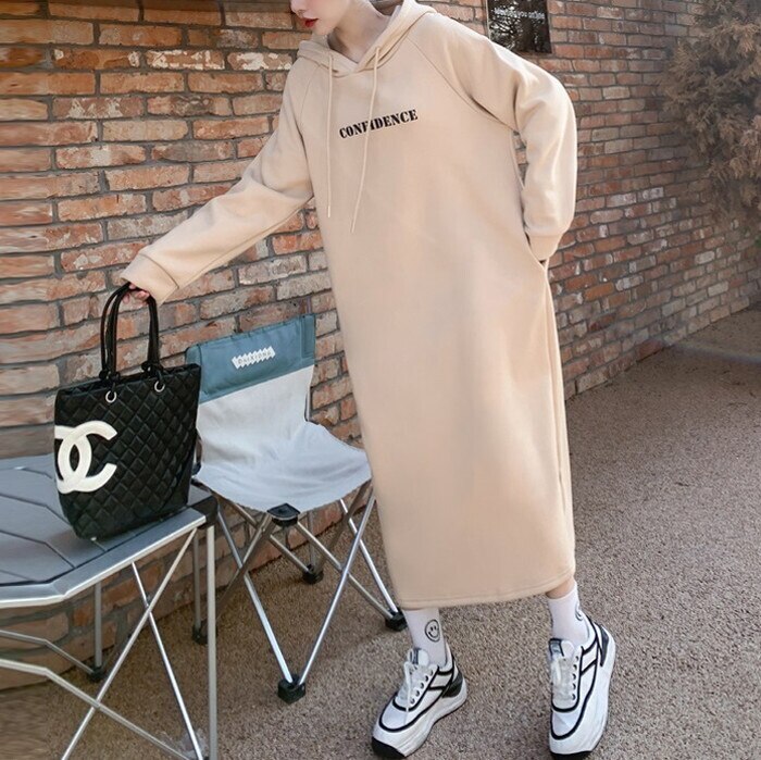 ワンピース パーカーワンピース 裏起毛 モコモコ もこもこ あったかい パーカー フーディー フード付き ロングワンピース ロング丈 長袖 スウェット スエット iライン 無地 シンプル 6,582円