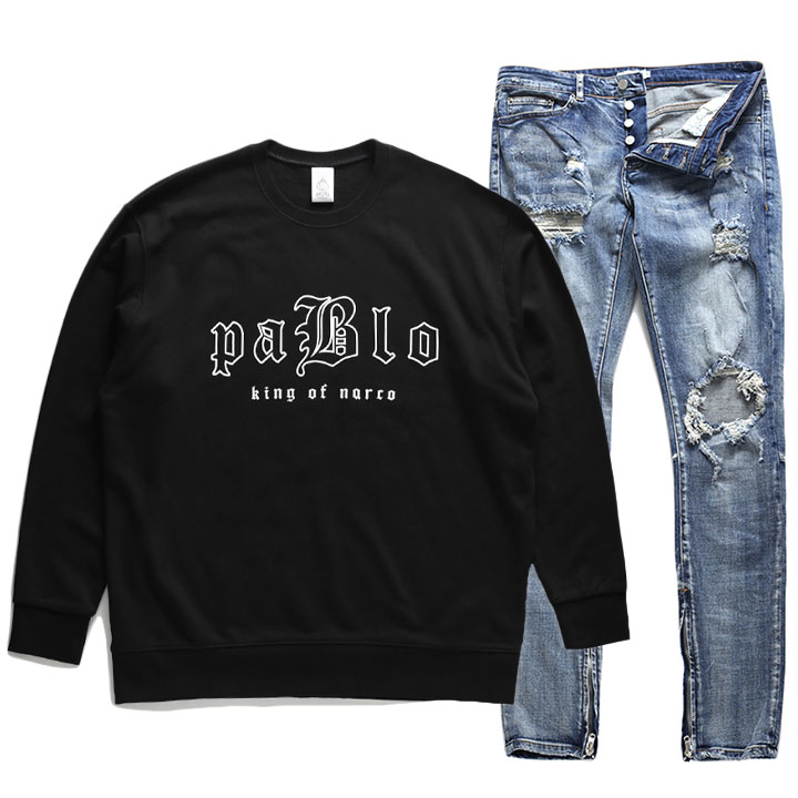 ACE FLAG 上下セット 長袖 ブランド メンズ 春秋冬用 黒 大きいサイズ エースフラッグ セットアップ トレーナー ジーンズ デニム スリム パブロ エスコバル