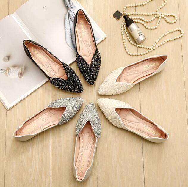 【本日限定】全3色！大きいサイズパンプス 痛くない オフィス ローヒール ぺたんこ ビジュー　バレエシューズ　フラットパンプス ポインテッドトゥ　とんがり 走れる ぺたんこ　クッション入り　フラットシ