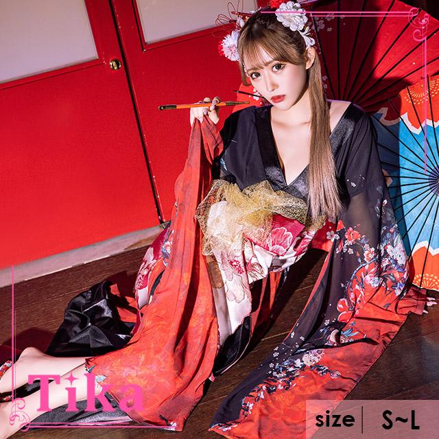 ハロウィンコスプレ 花魁 セットドレス 衣装 和服 セクシー ブラック レッド 花魁コスプレ 着物風 和柄ドレス 仮装 セット コス 激安 おいらん ホステス エロ キャバ 大人 レディース コス