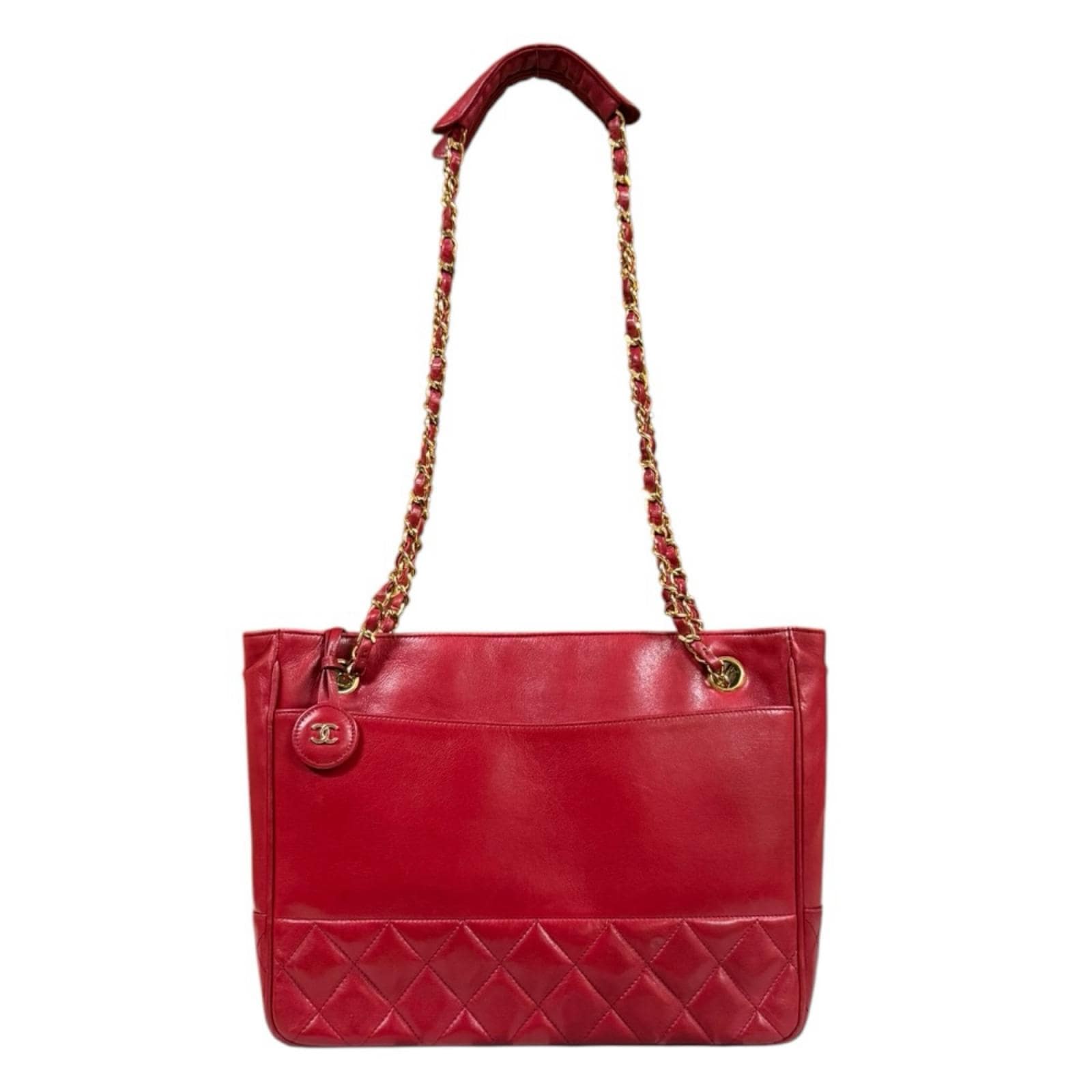 シャネル マトラッセ ショルダーバッグ レザー レッド CHANEL 中古