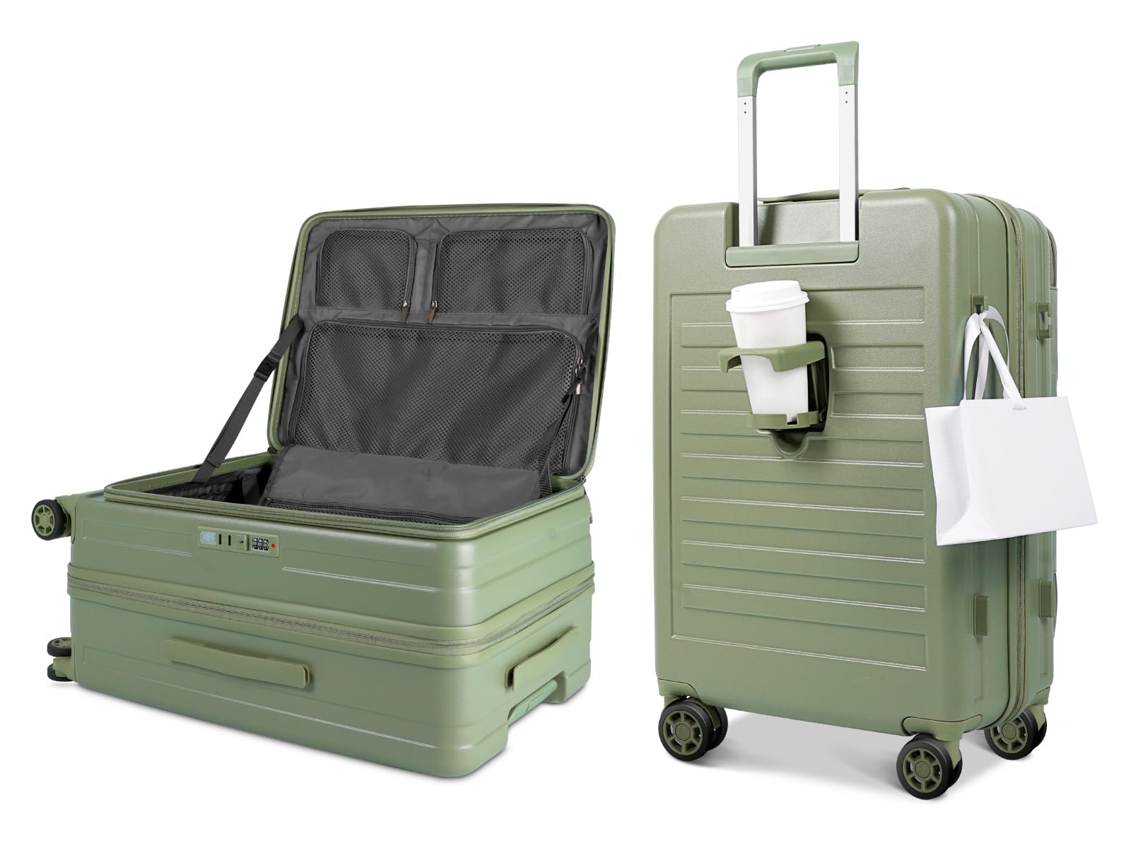 [meer] スーツケース フロントオープン 片開き 拡張機能付き キャリーケース Sサイズ USBポート カップホルダー 機内持ち込み 超軽量 ビジネス 出張 1-3泊 40リットル ブラック/ホワ