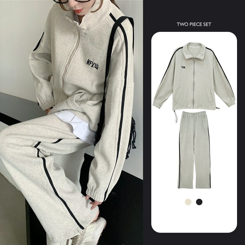 ワイドパンツセット 女性2点セット韓国版ファッション スウェット スウェットパンツ 緩いやせ