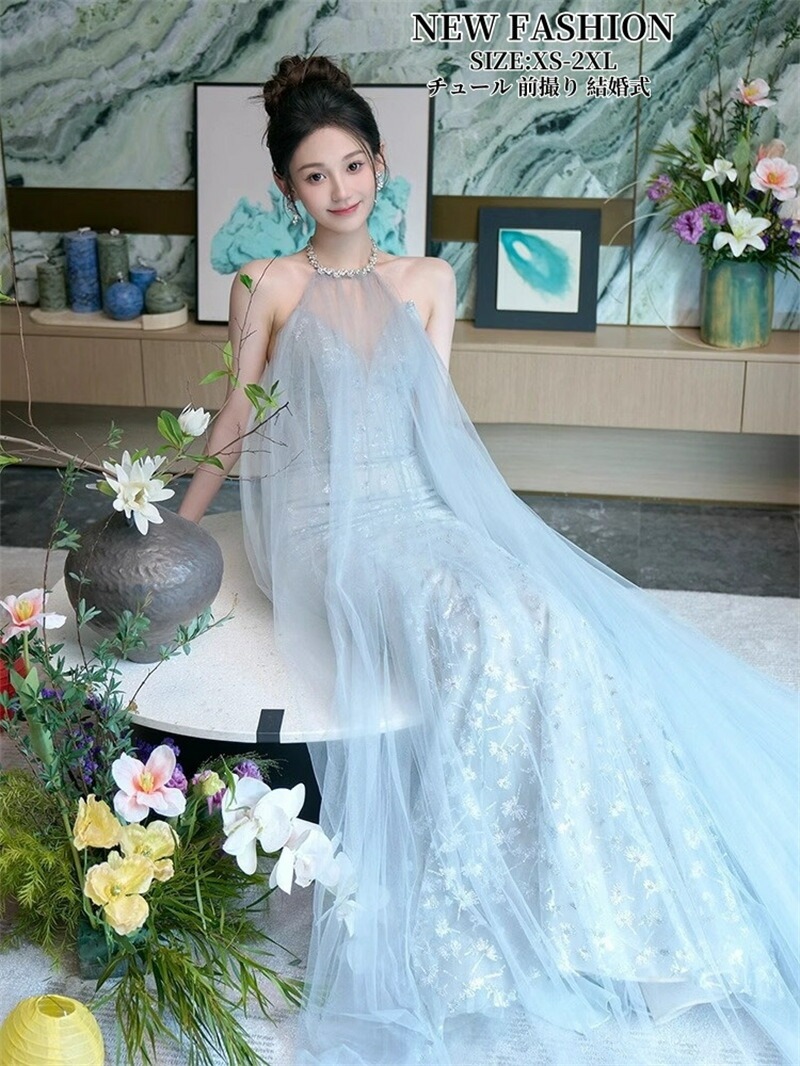 限定モデルウェディングドレス 高級感 パーティードレス Aライン 結婚式ドレス ロングドレス カラードレス 演奏会 姫系風 前撮り ウェディング撮影 きれいめ 二次会 披露宴 発表会 舞台用 ピアノ