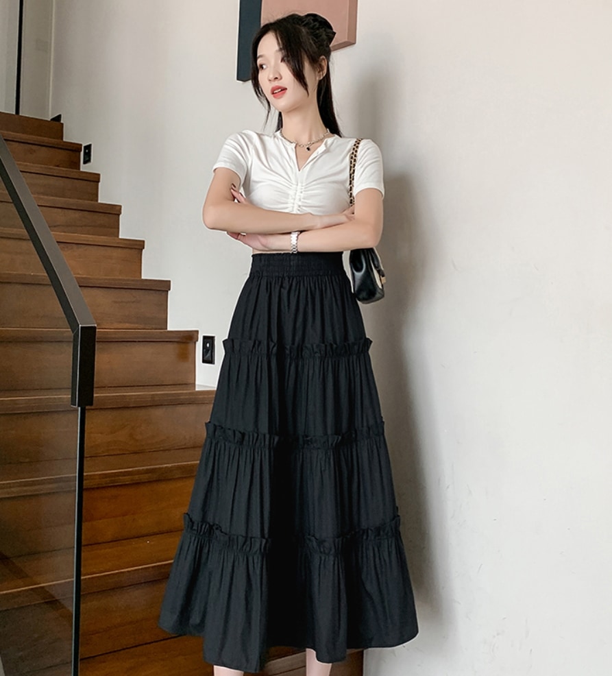 ボトムス デート モテアイテム スカート フレアスカート ウエストゴム フリル Aライン 大人可愛い きれいめ 上品 おしゃれ かっこいい 大人可愛い ラブリー キュート ガーリー クール モード系