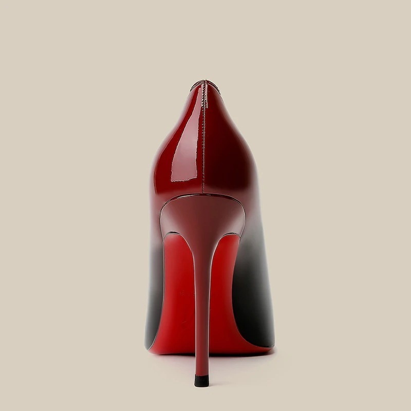 新作 ヒール 黒と赤 グラデーションカラーハイヒールニッチデザインスタイリッシュセクシースーパースティレット 婦人靴 レディース 韓国ファッション