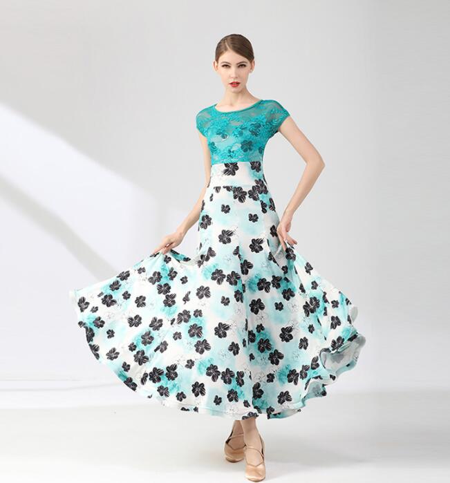 花柄 ダンスウェア 社交ダンス衣装ロング丈ワンピース モダンドレス ワルツ ステージ衣装 スレンダー 練習着 社交ダンス パーティー競技用のドレス モダン衣装 社交ダンス 社交ダンスドレス スタンダー