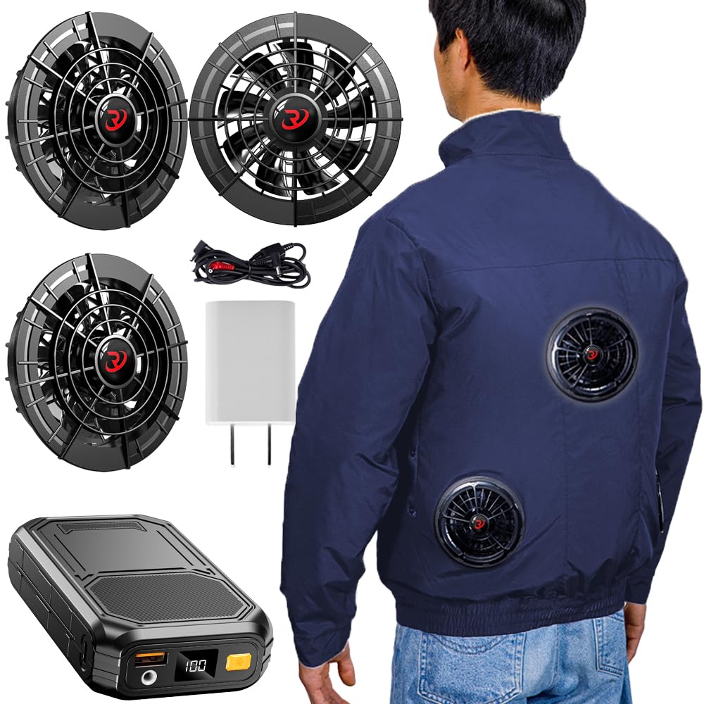 [CAVMHOT] 【三つ暴風ファン付き 30000mAh大容量バッテリー付き 】空調作業服 2025 日本製ブラシレスモーター 長袖 ファンバッテリーセット ファン付き作業服 サイズ調整可能 4段階