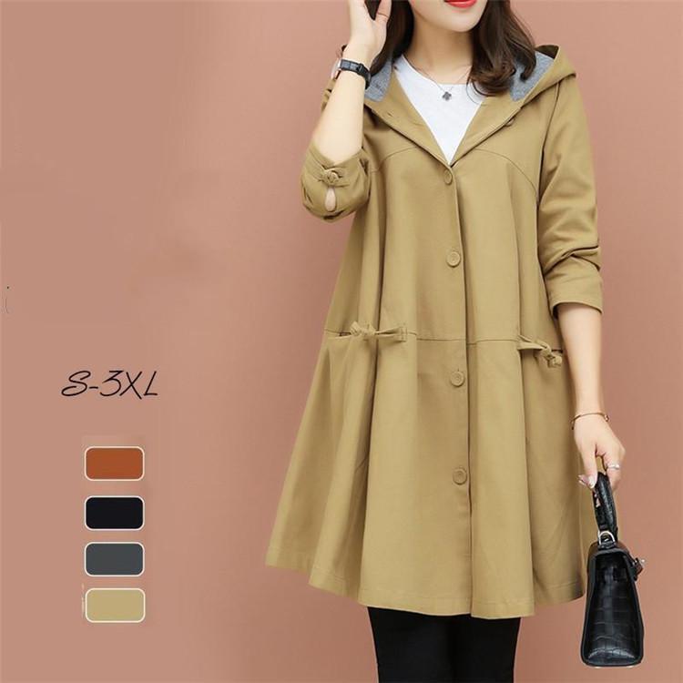 トレンチコート レディース スプリングコート フード付き 春コート ロングコート アウター 大きいサイズ 通勤 韓国風 おしゃれ
