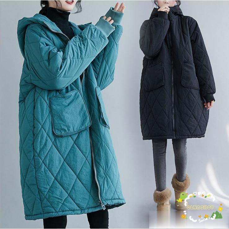 【2枚購入で200円OFF】【即納】キルティングコート レディース 冬 ロング ノーカラー フード付き 中綿 ロングコート ふんわり 大きいサイズ 大人 ゆったり アウター 通勤
