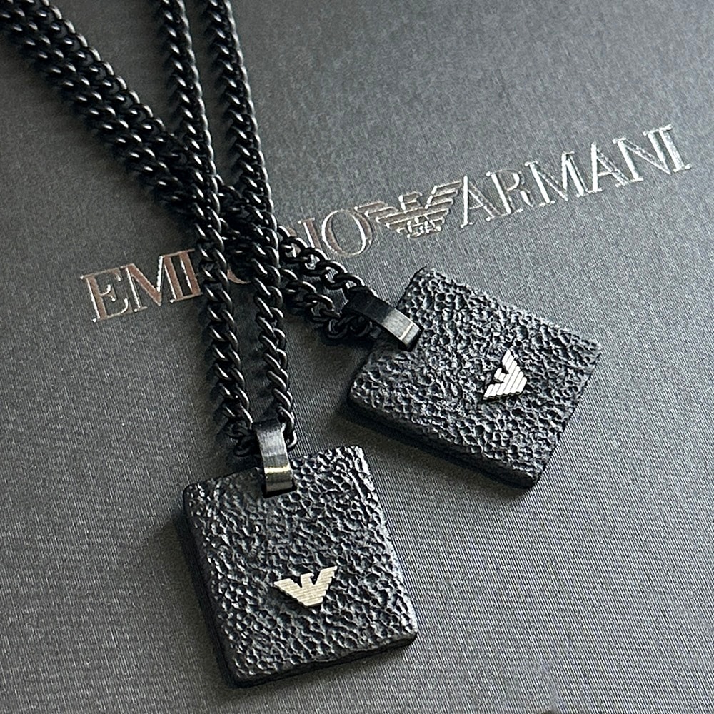 ペアネックレス エンポリオアルマーニ ペア ペンダント ステンレス ブラック ドックタグ チェーンネックレス 夫婦 カップル お揃い プレゼント ペアギフト ペアアクセサリー 誕生日プレゼント 結婚記