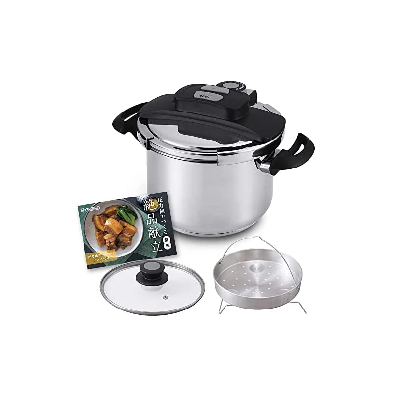 【即納】【光熱費節約時短】アイリスオーヤマ 圧力鍋 6.0L IH ガス対応 ワンタッチ開閉 【レシピ本ガラスふた付き】 かんたん操作 RAN-6L