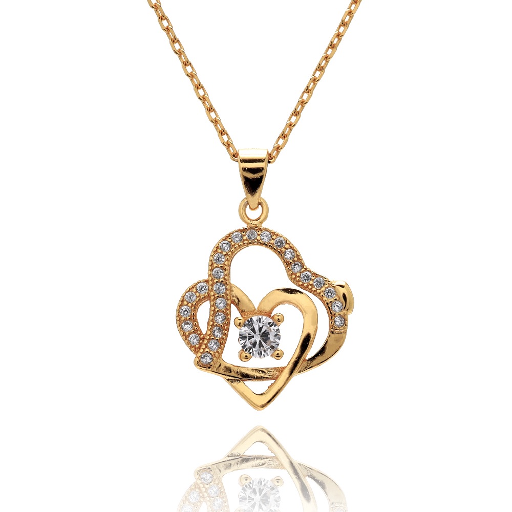 S925 ツイン ハート ネックレス 金 [fhns004-gold]