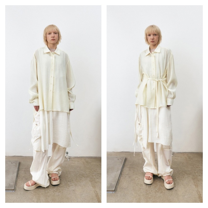 【INSILENCE】 CRINKLE STRAP SHIRT : CREAM