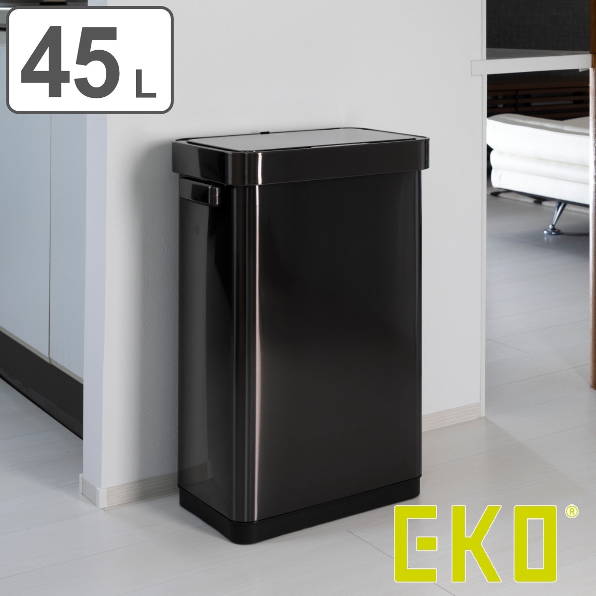 EKO ゴミ箱 45L デラックスミラージュ T センサービン ステンレス イ－ケーオー ごみ箱 45リットル 45 センサー 自動開閉 電池式 キッチン 一年保証付き 自動 角型 大容量