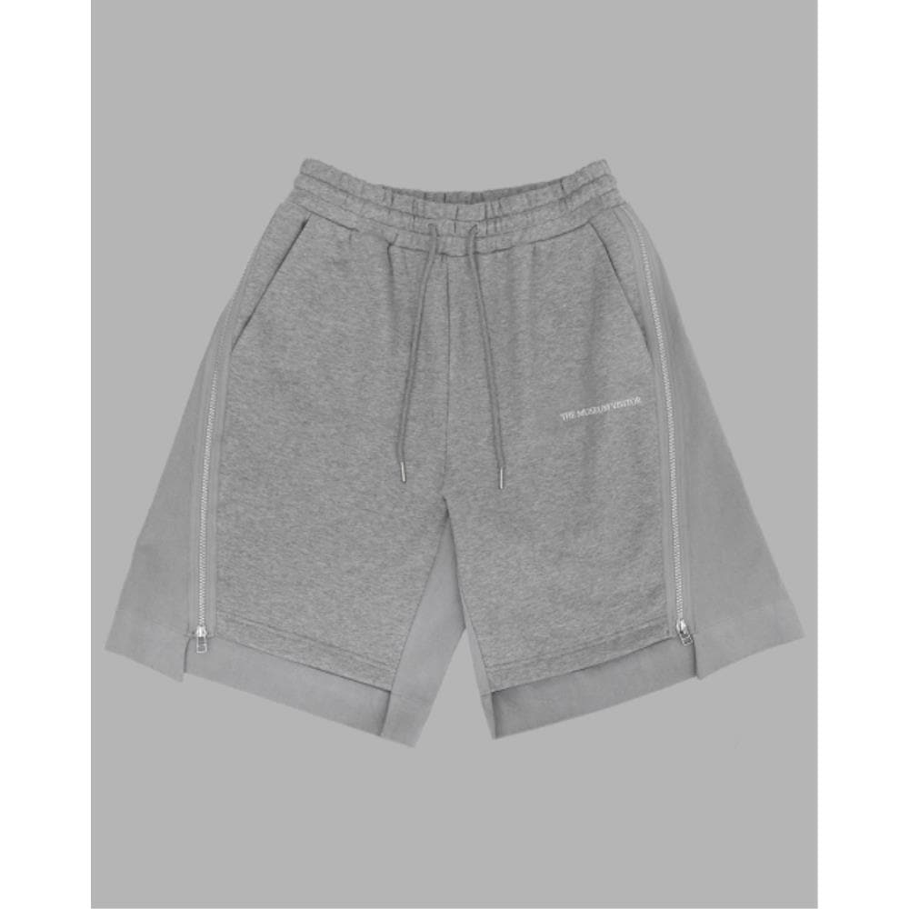 THE MUSEUM VISITOR VISITOR CUTOUT ZIPPER SHORTS GREY 083
