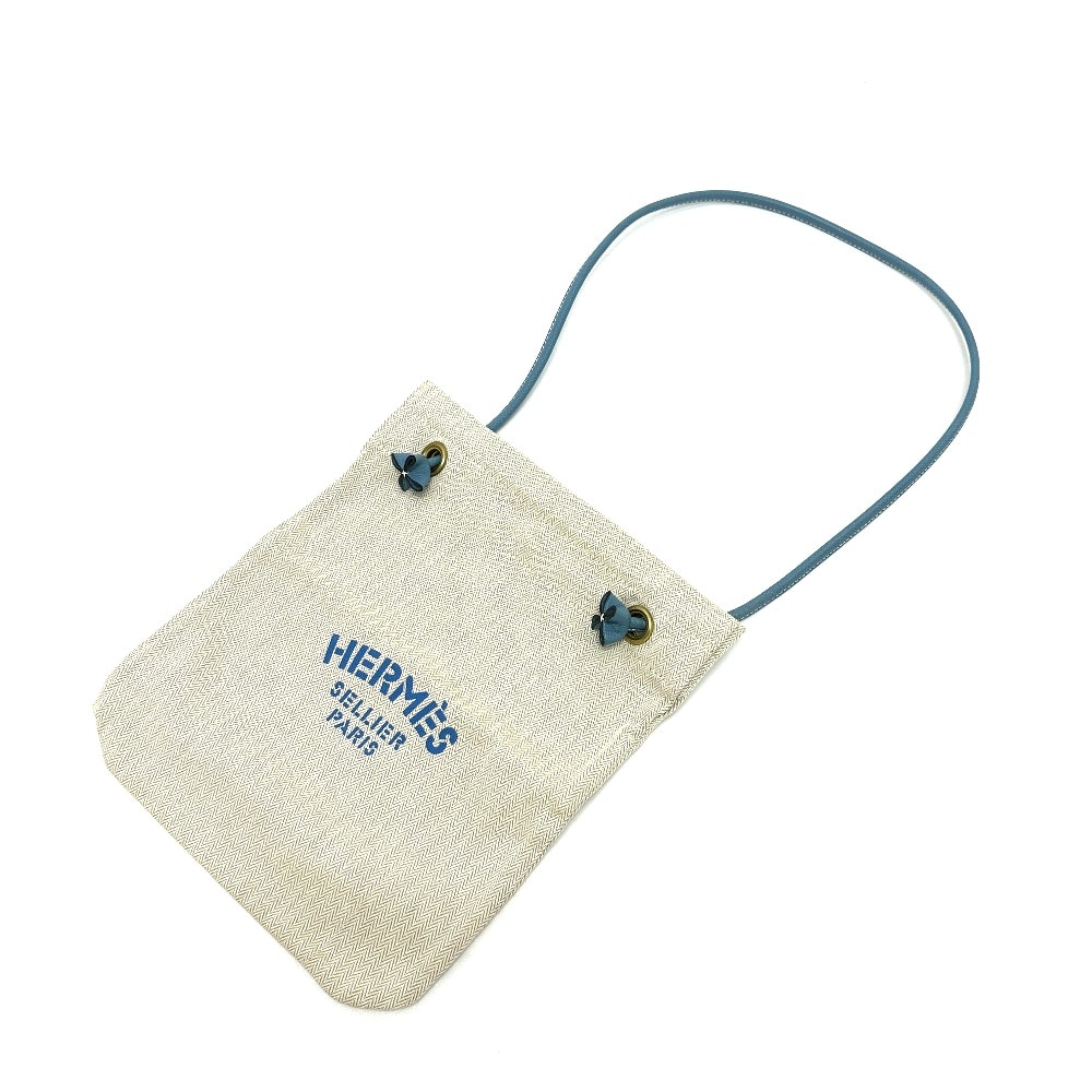 ショルダーバッグ ロゴ アリーヌPM 肩掛け カバン キャンバス ベージュ×ブルー